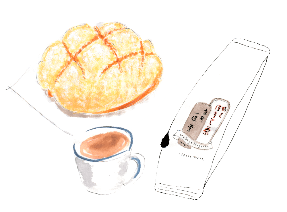 メロンパン と 極上ほうじ茶。